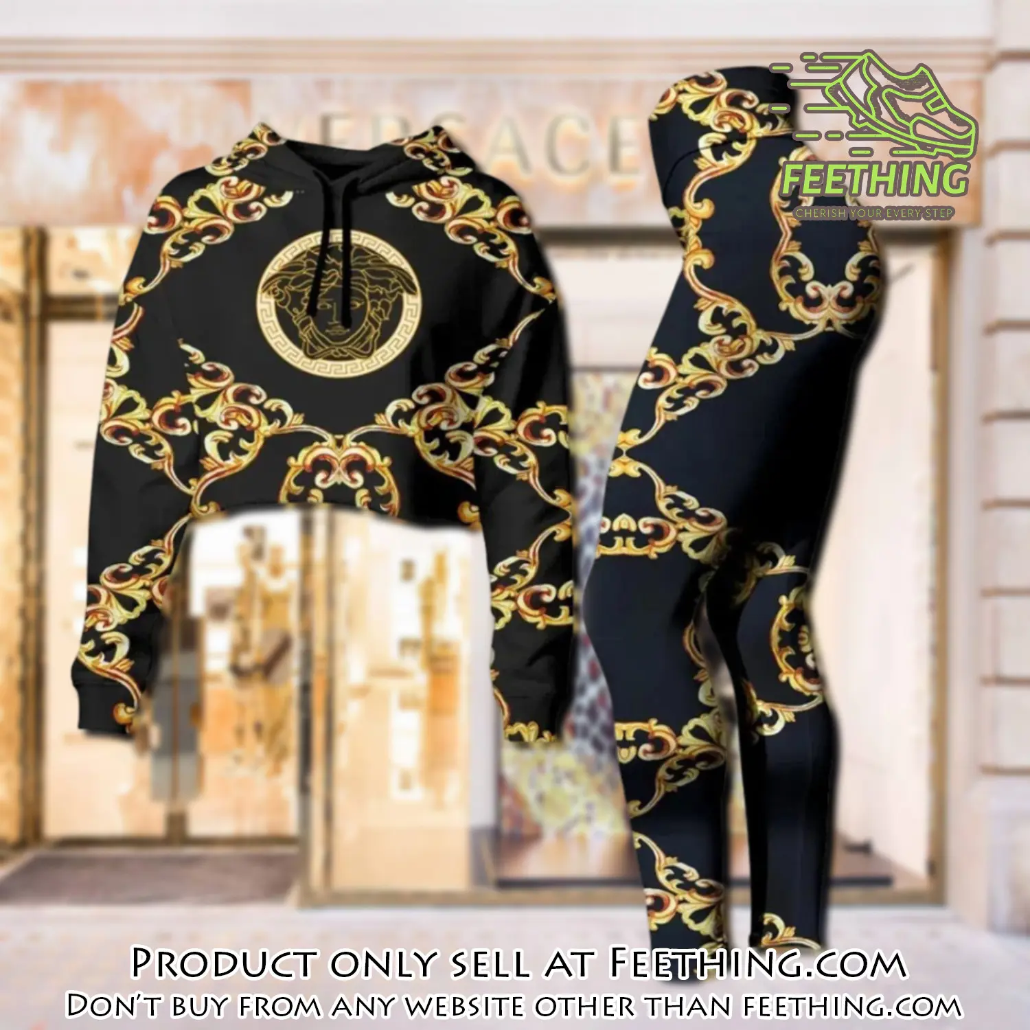 Versace medusa golden luxury brand clothes leggings and crop top set for women ft4344333